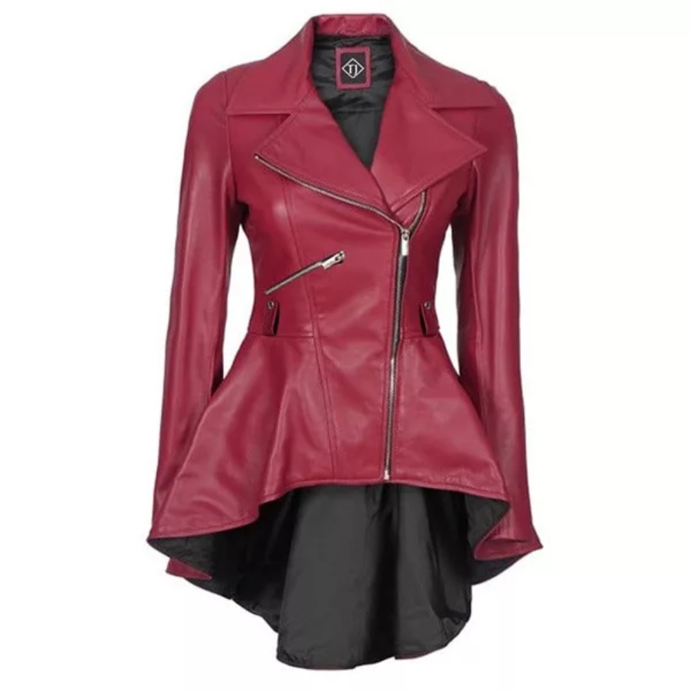 Pink Asymmetrical Peplum Leather Jacket