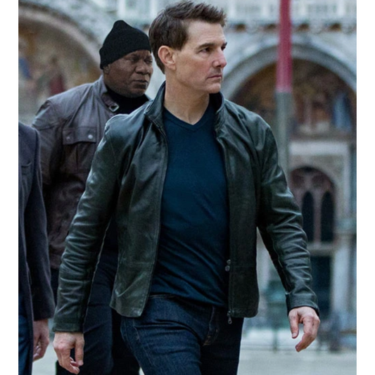 Mission Impossible Dead Reckoning Tom Cruise Black Leather Jacket