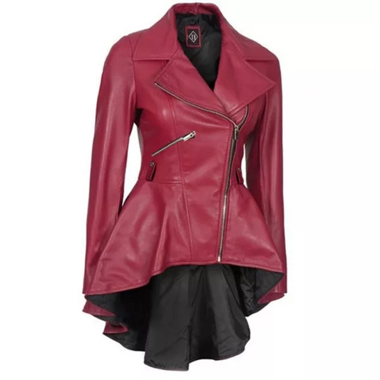 Pink Asymmetrical Peplum Leather Jacket