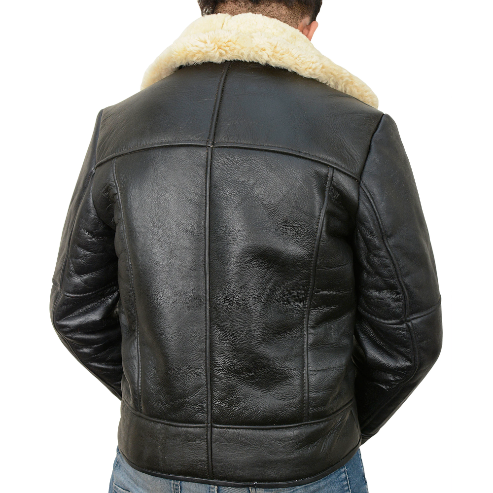 Black Quilted Leather Shearling Fur Jacket