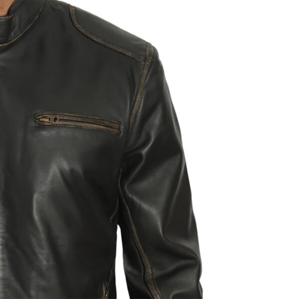 Cafe Racer Dark Brown Distressed Leather Jacket