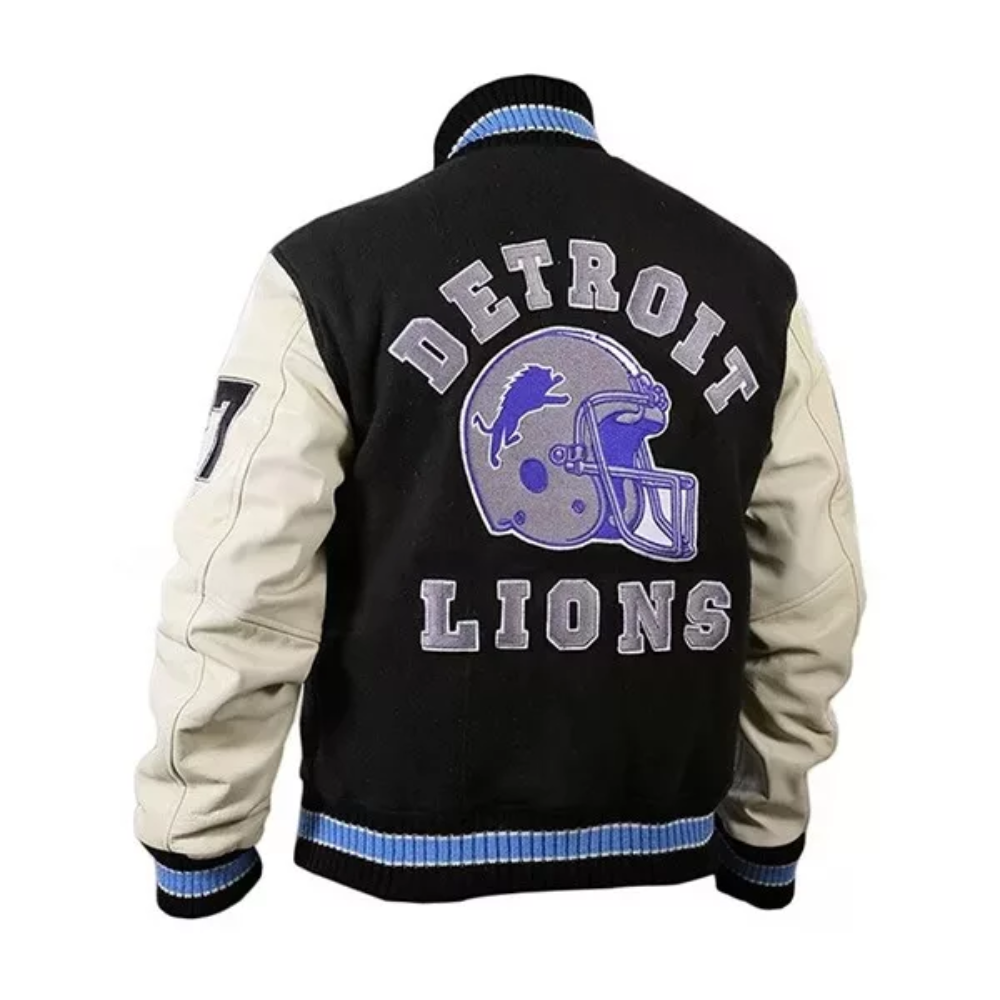 Beverly Hills Black and White Axel Foley Detroit Lions Varsity Jacket
