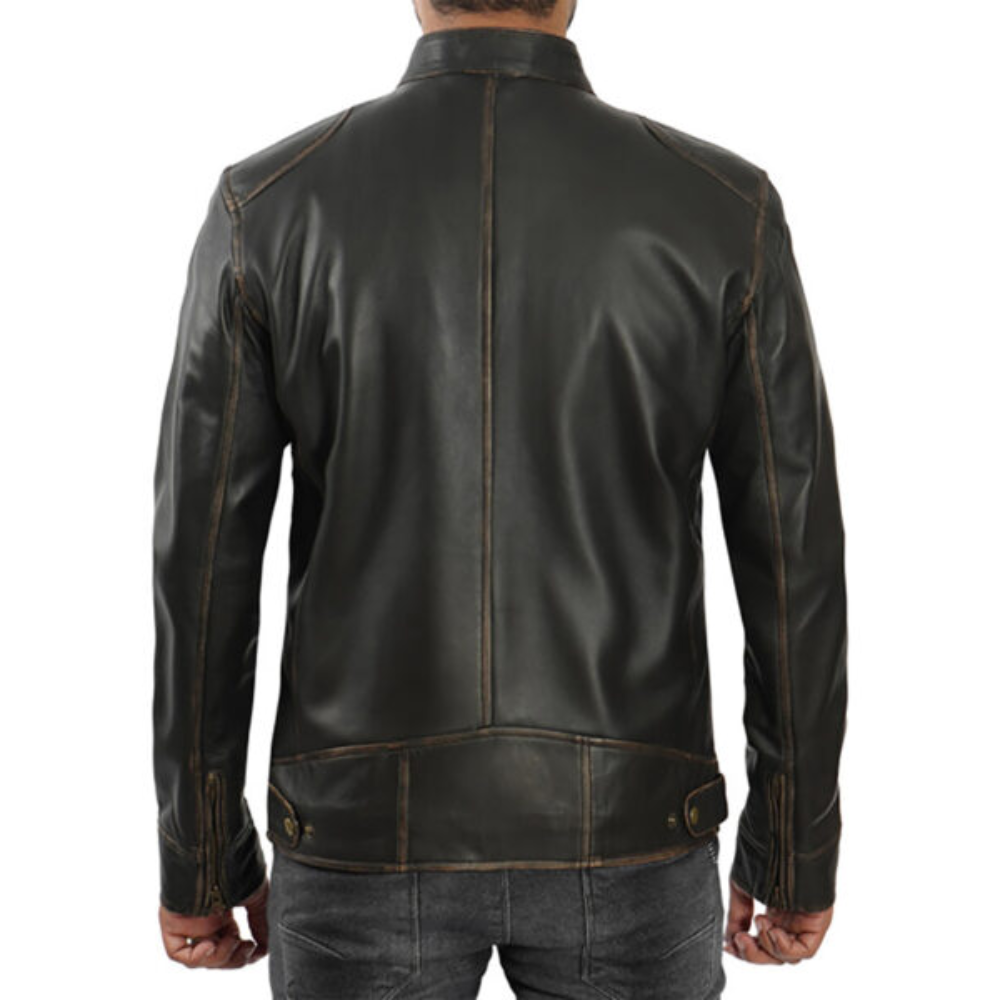 Cafe Racer Dark Brown Distressed Leather Jacket