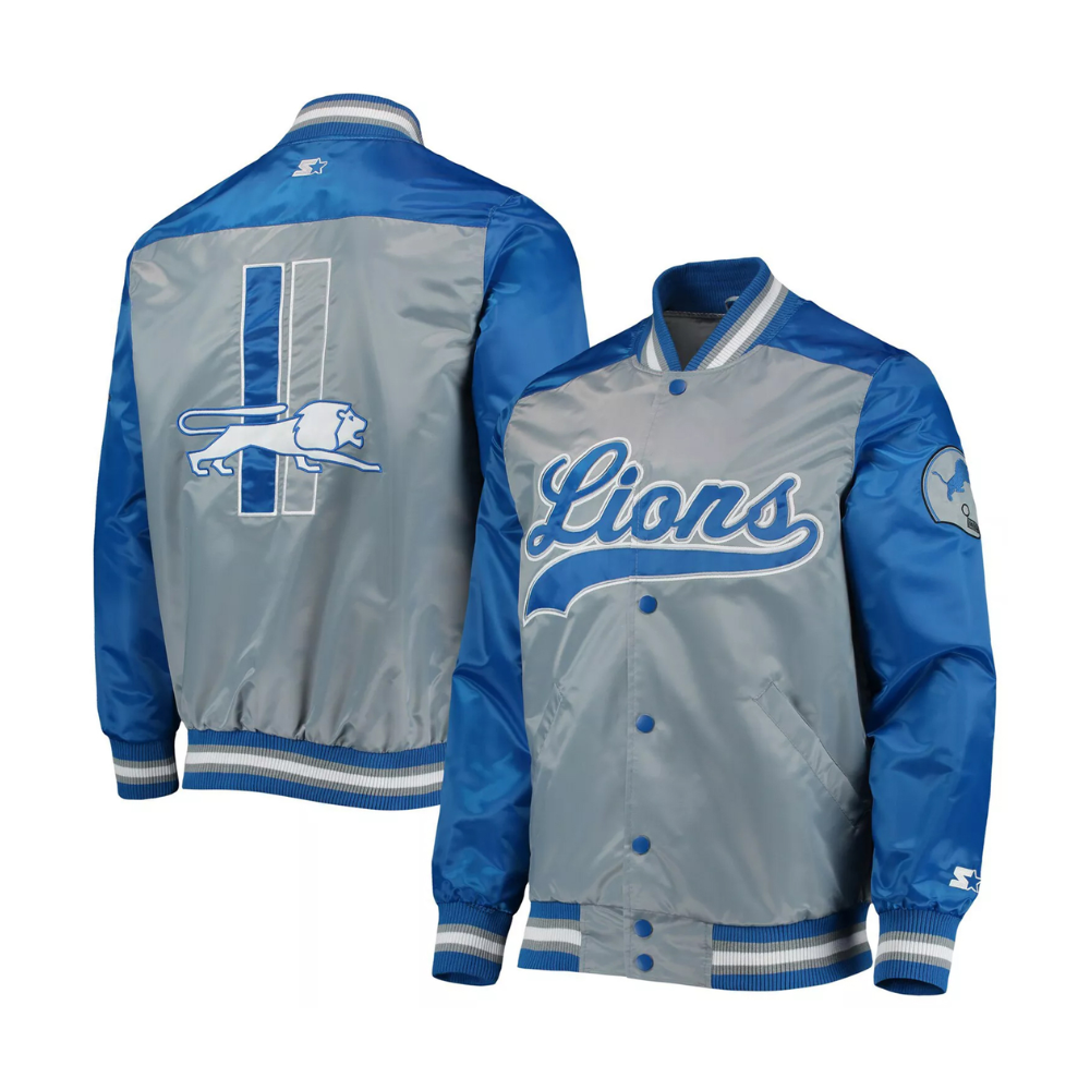 Grey And Blue Satin Detroit Lions The Tradition NFL Jacket