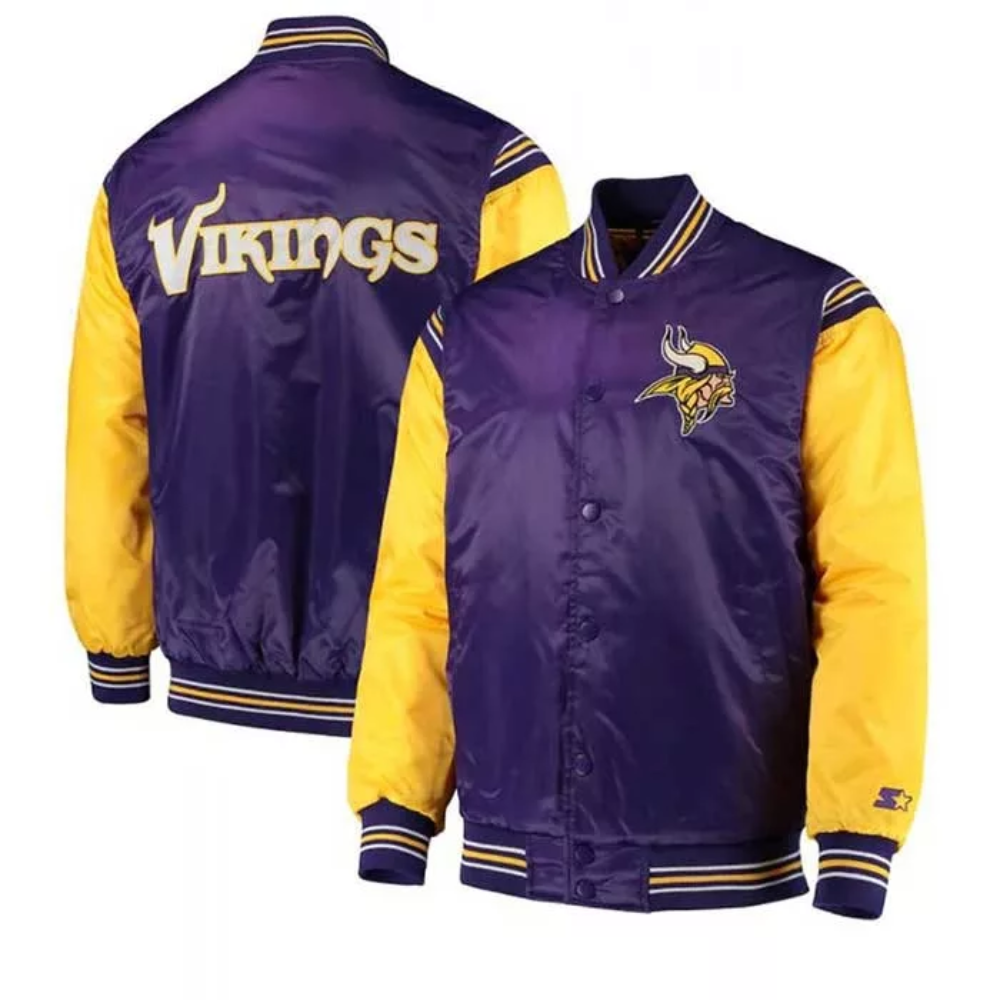 Minnesota Purple And Yellow Satin Bomber Vikings Jacket