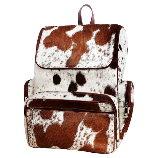 Cowhide Fur Leather Diaper Backpack - Multi-Compartment Western Backpack for Daily Use