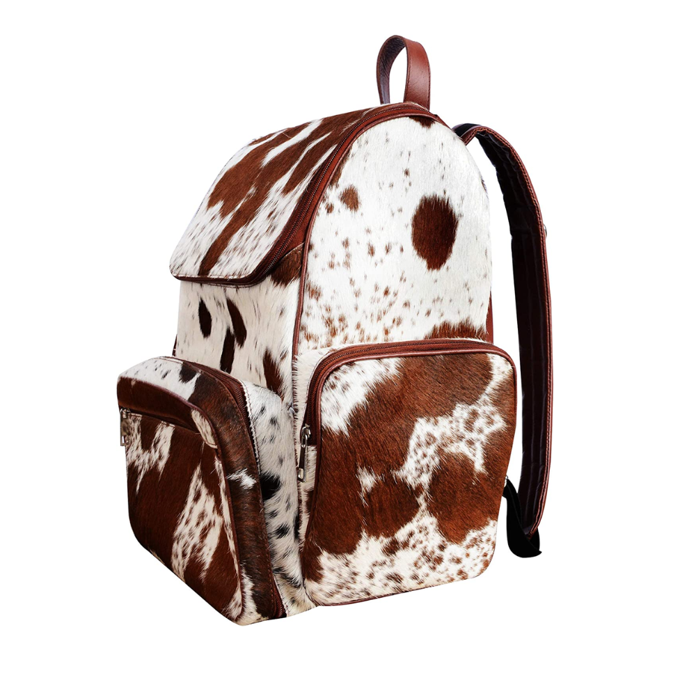 Cowhide Fur Leather Diaper Backpack - Multi-Compartment Western Backpack for Daily Use