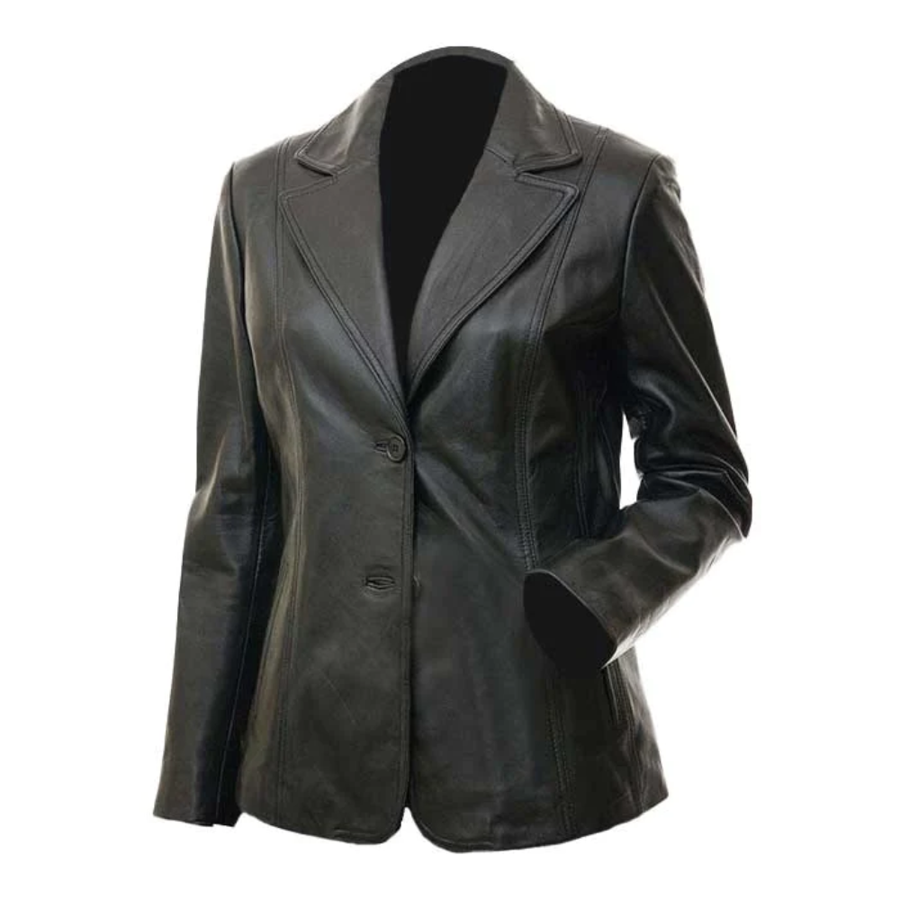 Surrey Womens Black Leather Blazer Coat