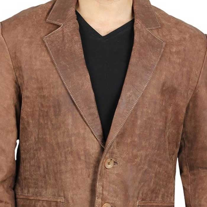 Formal Distressed Brown Leather Men's Blazer