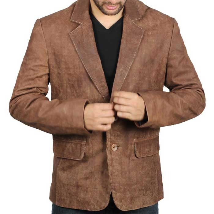 Formal Light Brown Leather Men's Blazer