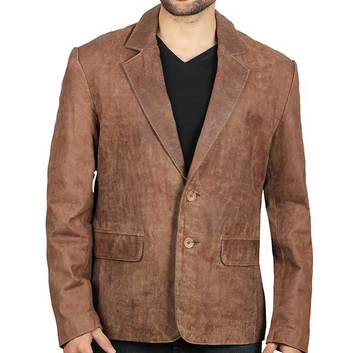Light Brown Leather Formal Blazer