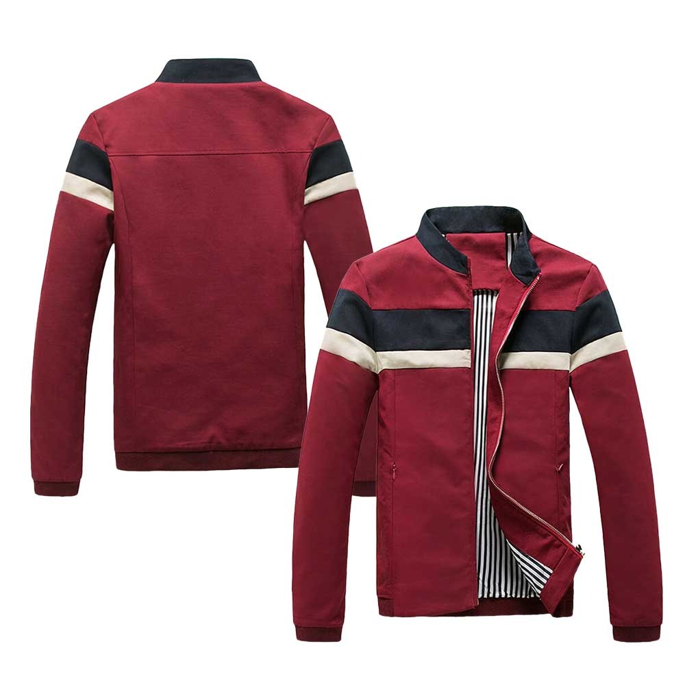 Men's Red Cotton Zipper Jacket