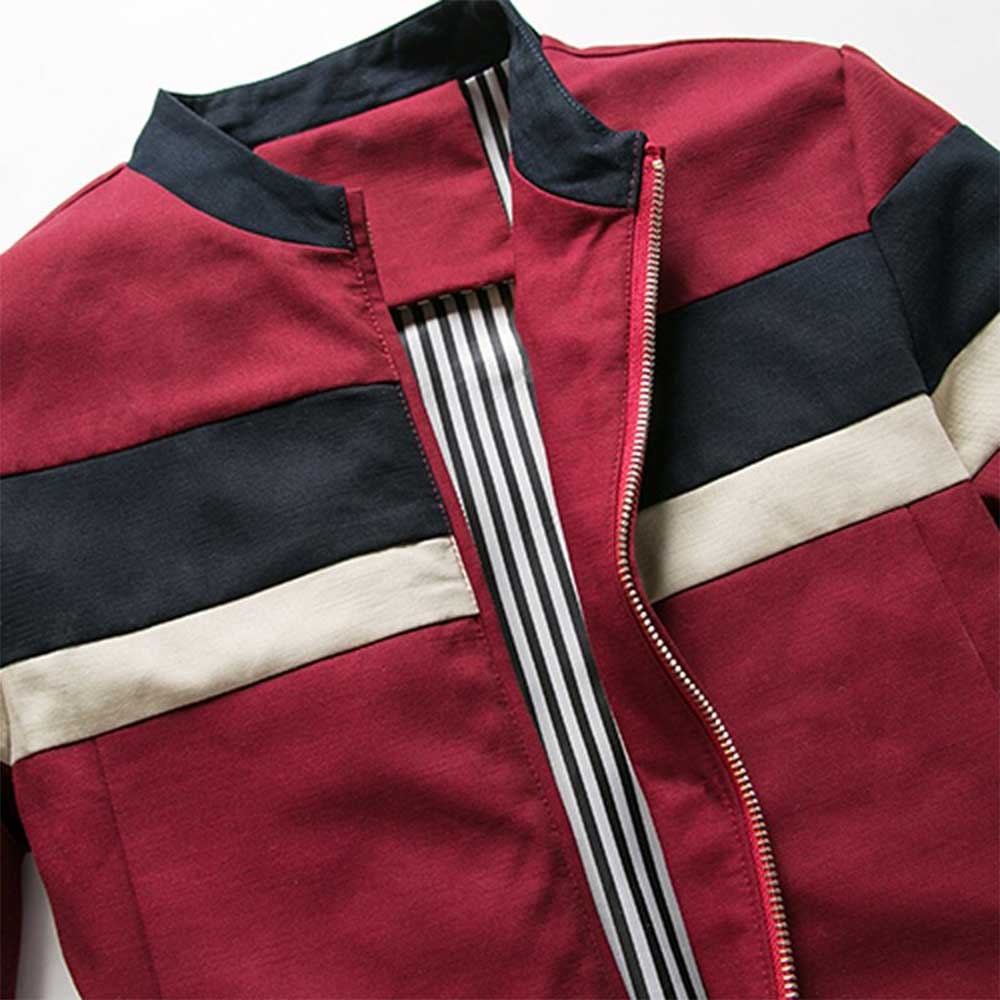 Red And Black Striped Cotton Jacket Men